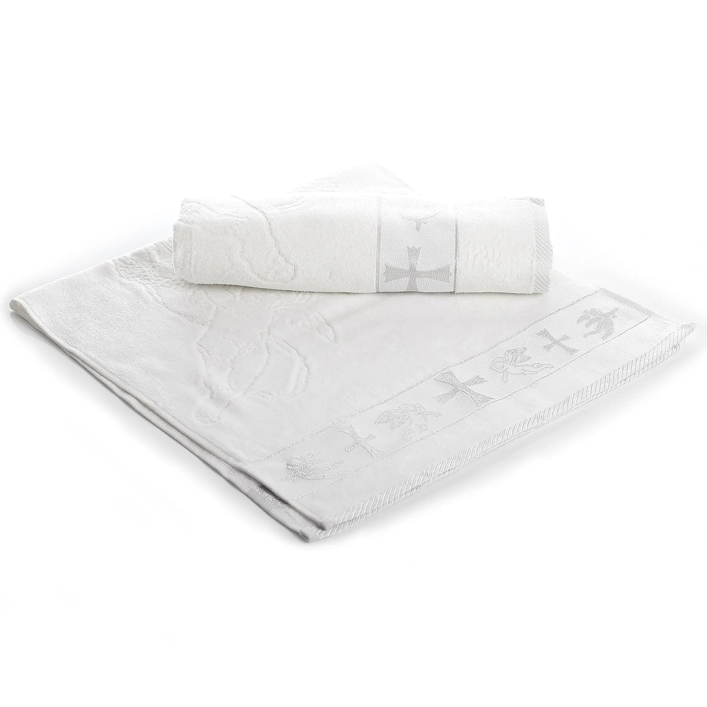 Комплект 2 броя кърпи за Кръщене с втъкани сребърни нишки