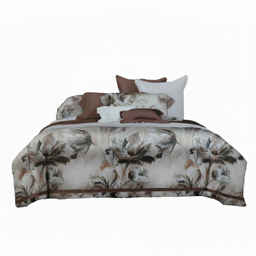 Спален комплект памучен сатен ДАНАЯ ЦВЕТЯ БЕЖОВО