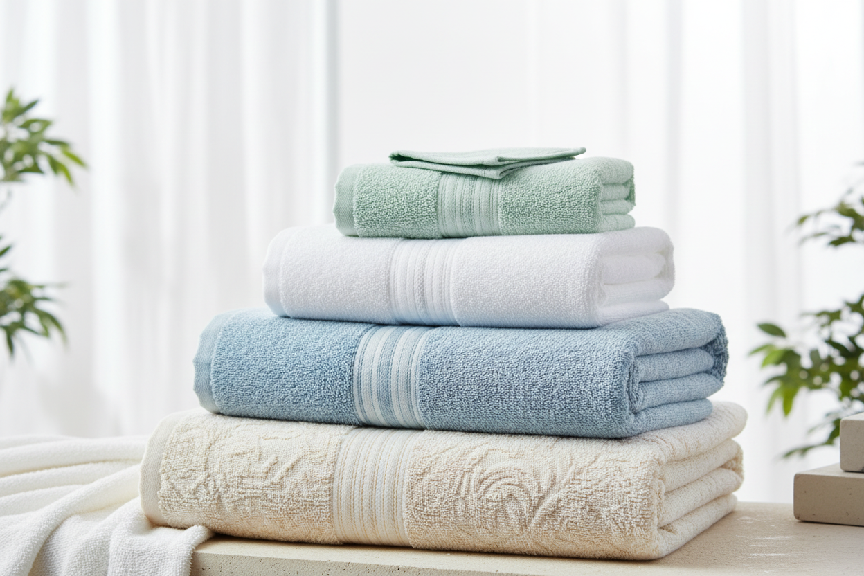 Висококачествени хавлии и кърпи от 100% памук. Меки, пухкави и абсорбиращи бански хавлии в богата цветова гама.