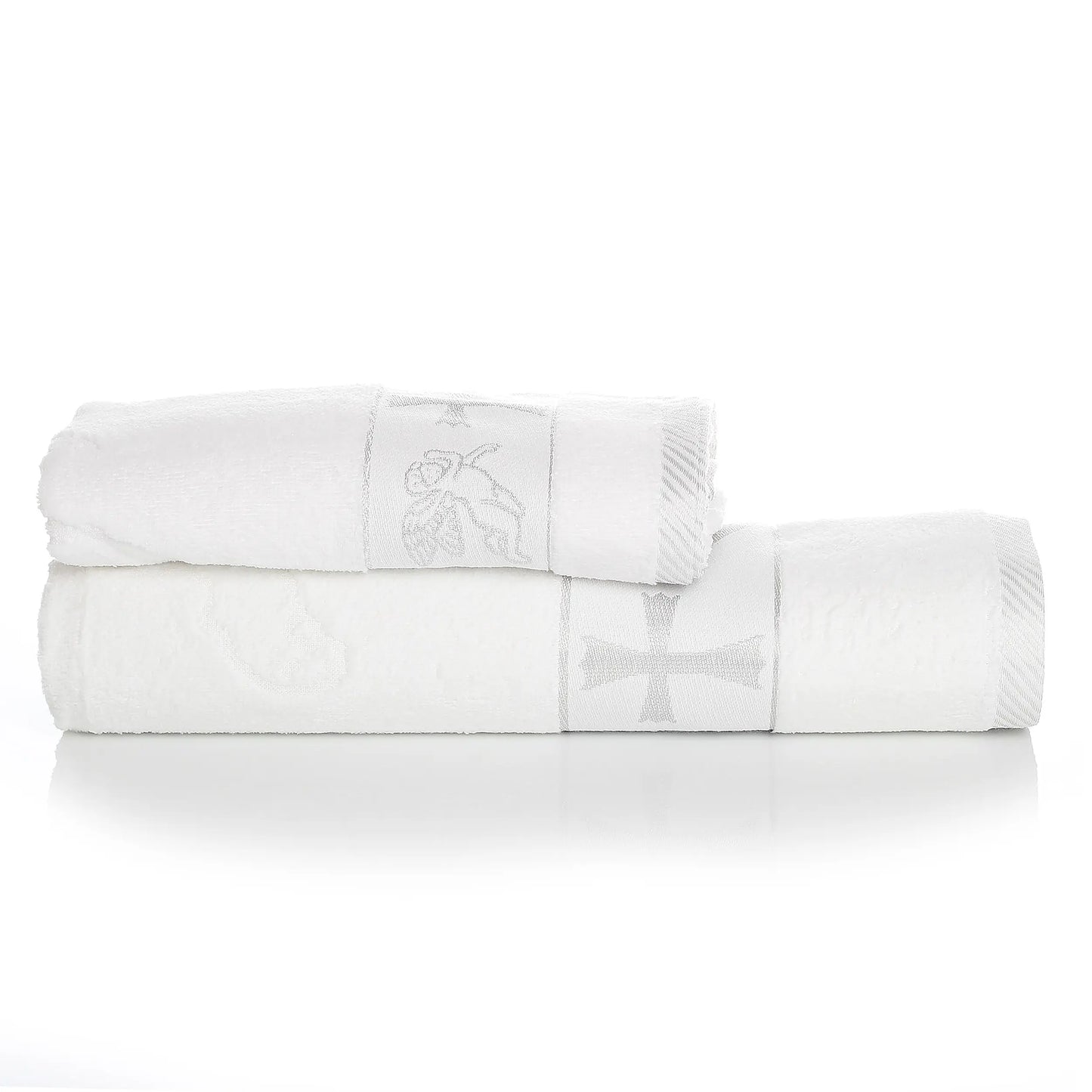 Комплект 2 броя кърпи за Кръщене с втъкани сребърни нишки