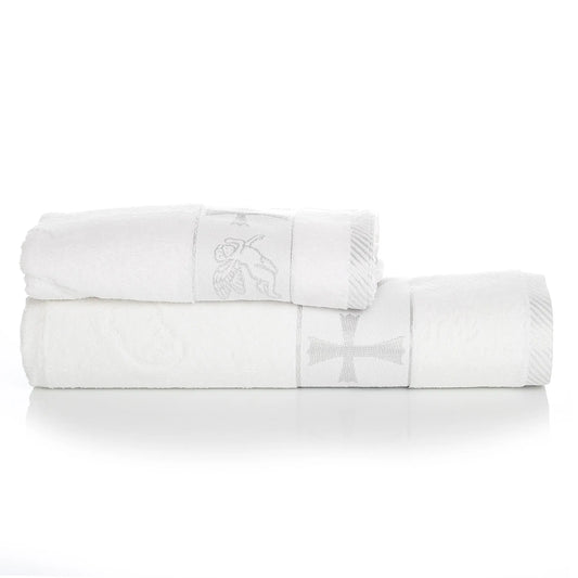 Комплект 2 броя кърпи за Кръщене с втъкани сребърни нишки