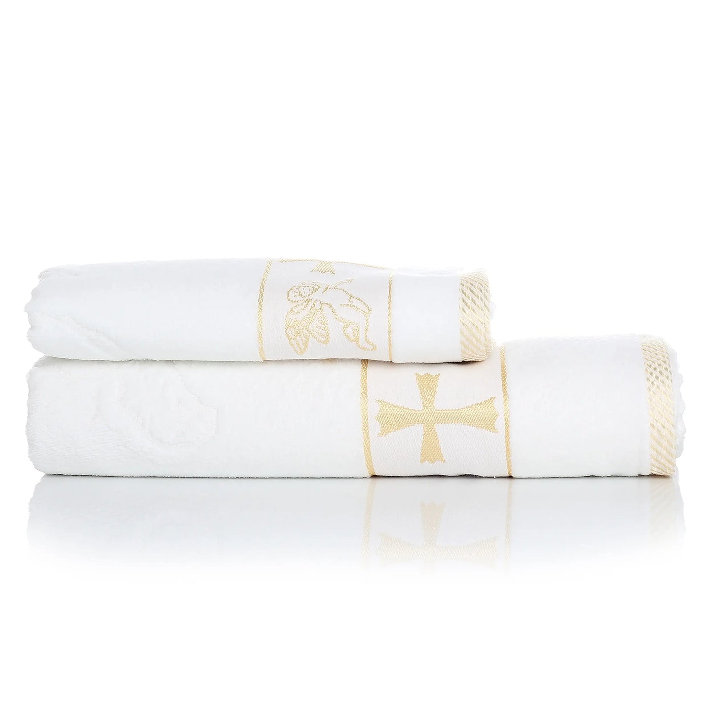 Комплект 2 броя кърпи за Кръщене с втъкани златни нишки