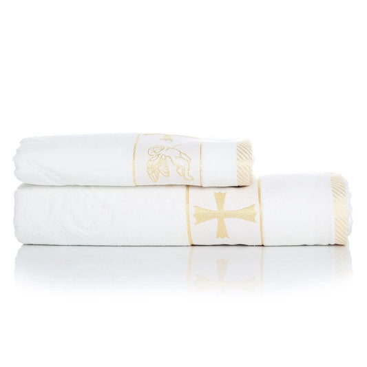 Комплект 2 броя кърпи за Кръщене с втъкани златни нишки