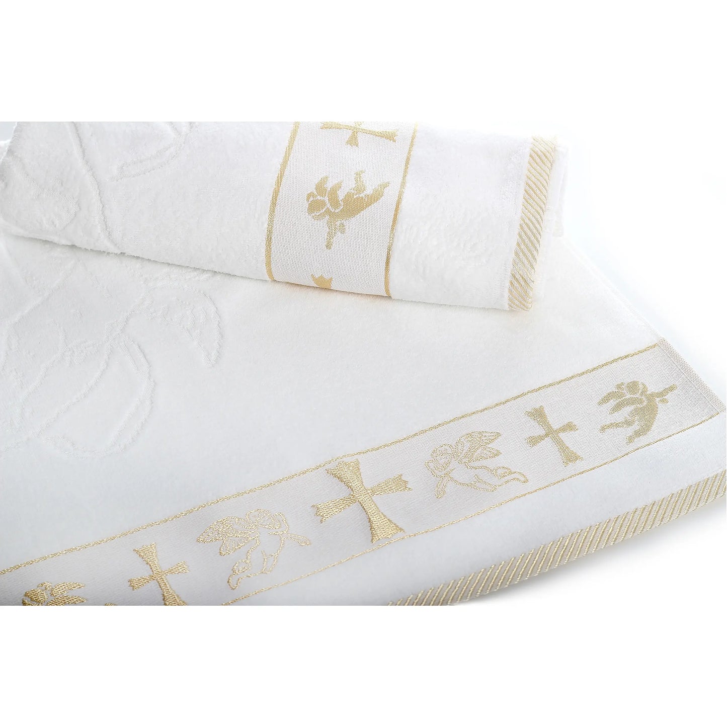 Комплект 2 броя кърпи за Кръщене с втъкани златни нишки
