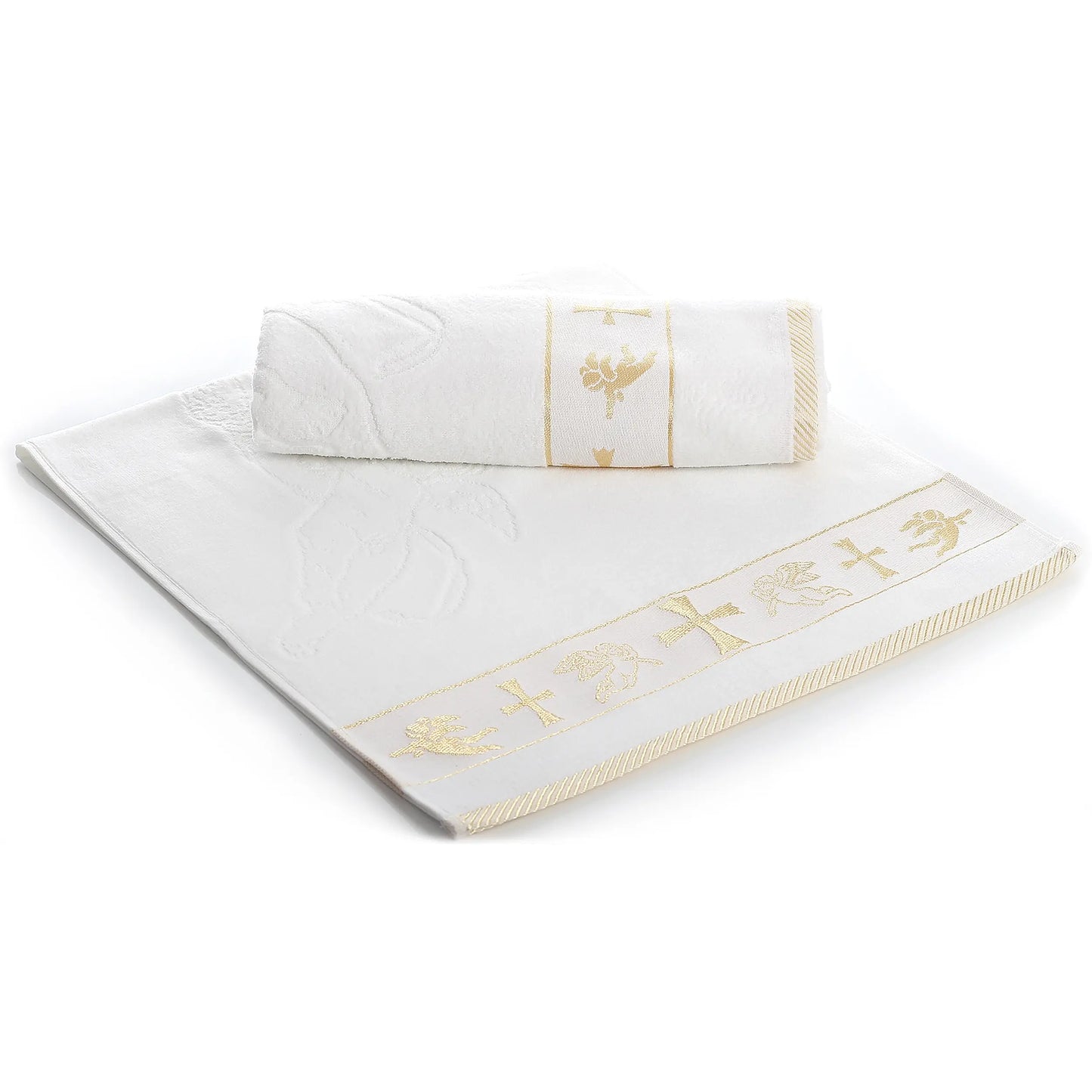 Комплект 2 броя кърпи за Кръщене с втъкани златни нишки