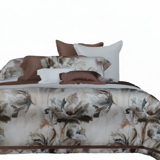 Спален комплект памучен сатен ДАНАЯ ЦВЕТЯ БЕЖОВО
