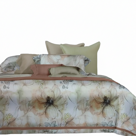 Спален комплект памучен сатен ДАНАЯ ЦВЕТЯ ПРАСКОВА