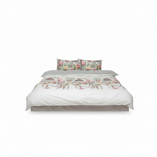 Спален комплект памучен сатен ЦВЕТЯ И ПЕПЕРУДИ